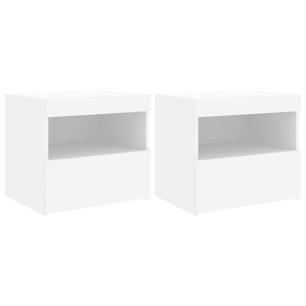 Noptiere cu lumini LED, 2 buc., alb, 50x40x45 cm GartenMobel Dekor