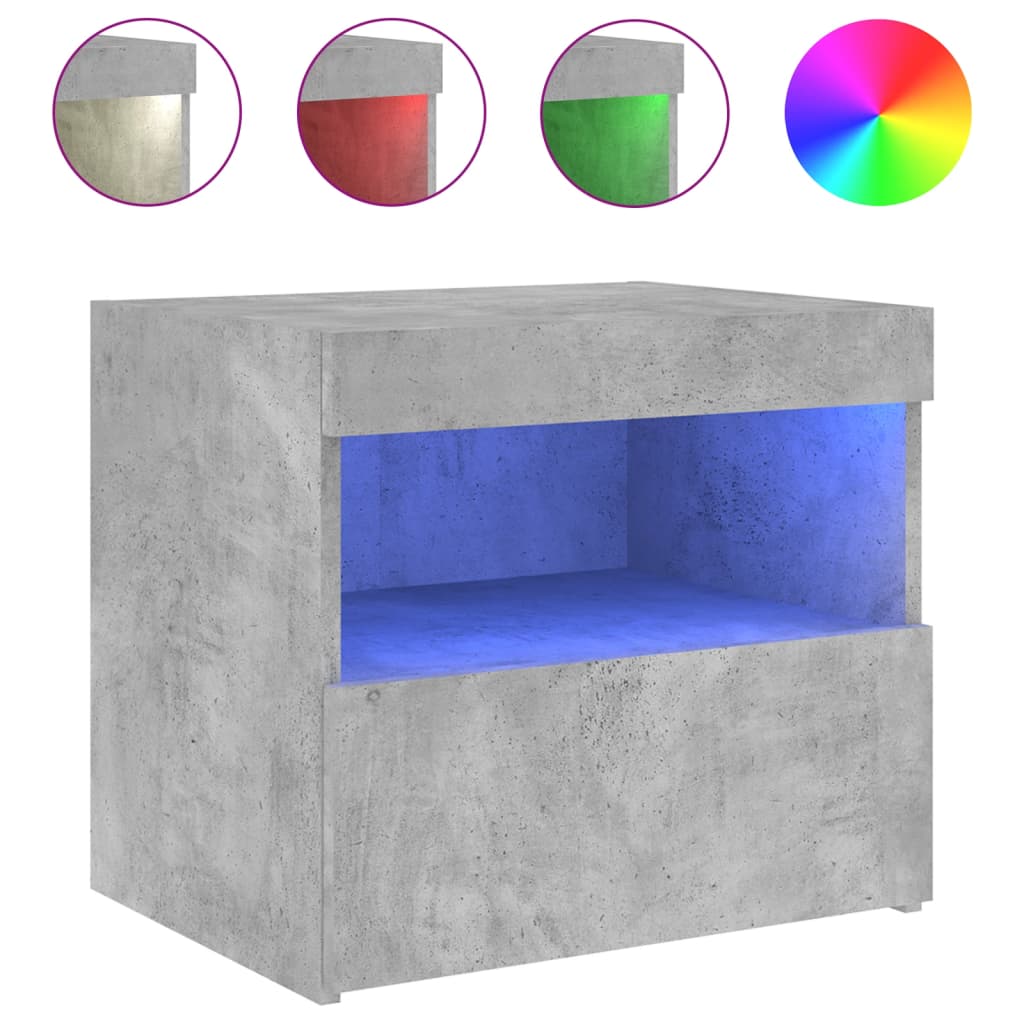 Noptiere cu lumini LED, 2 buc., gri beton, 50x40x45 cm GartenMobel Dekor
