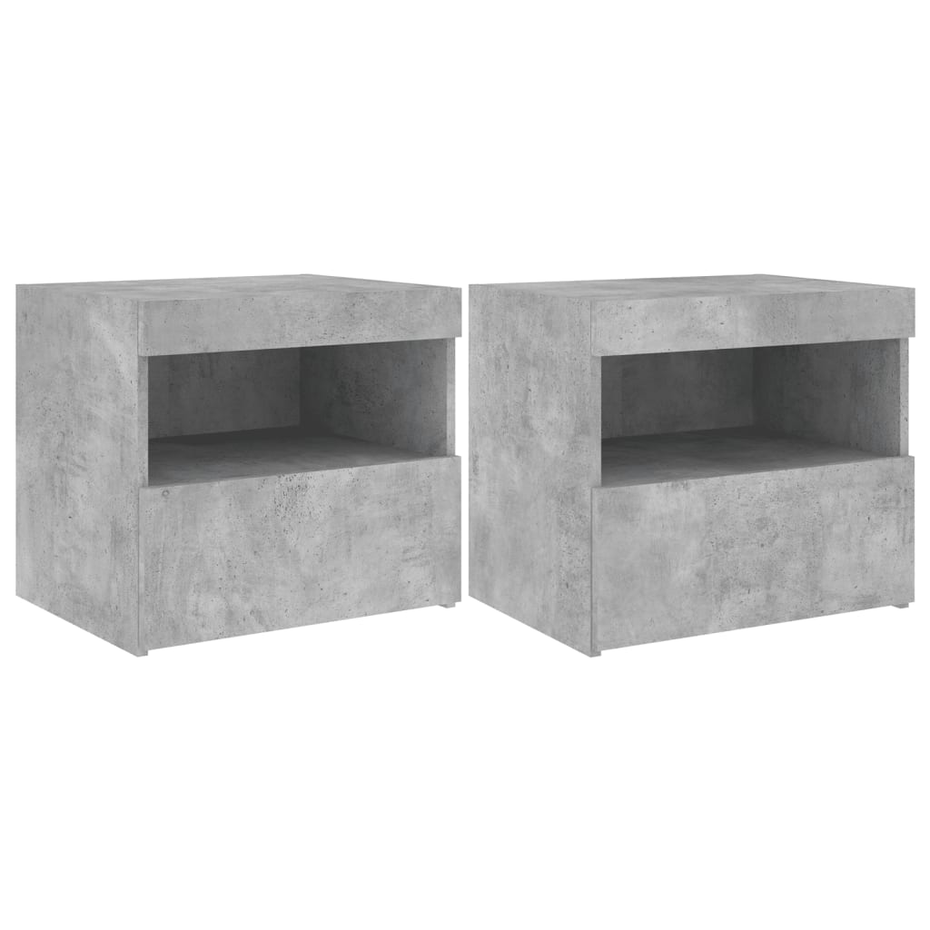Noptiere cu lumini LED, 2 buc., gri beton, 50x40x45 cm GartenMobel Dekor