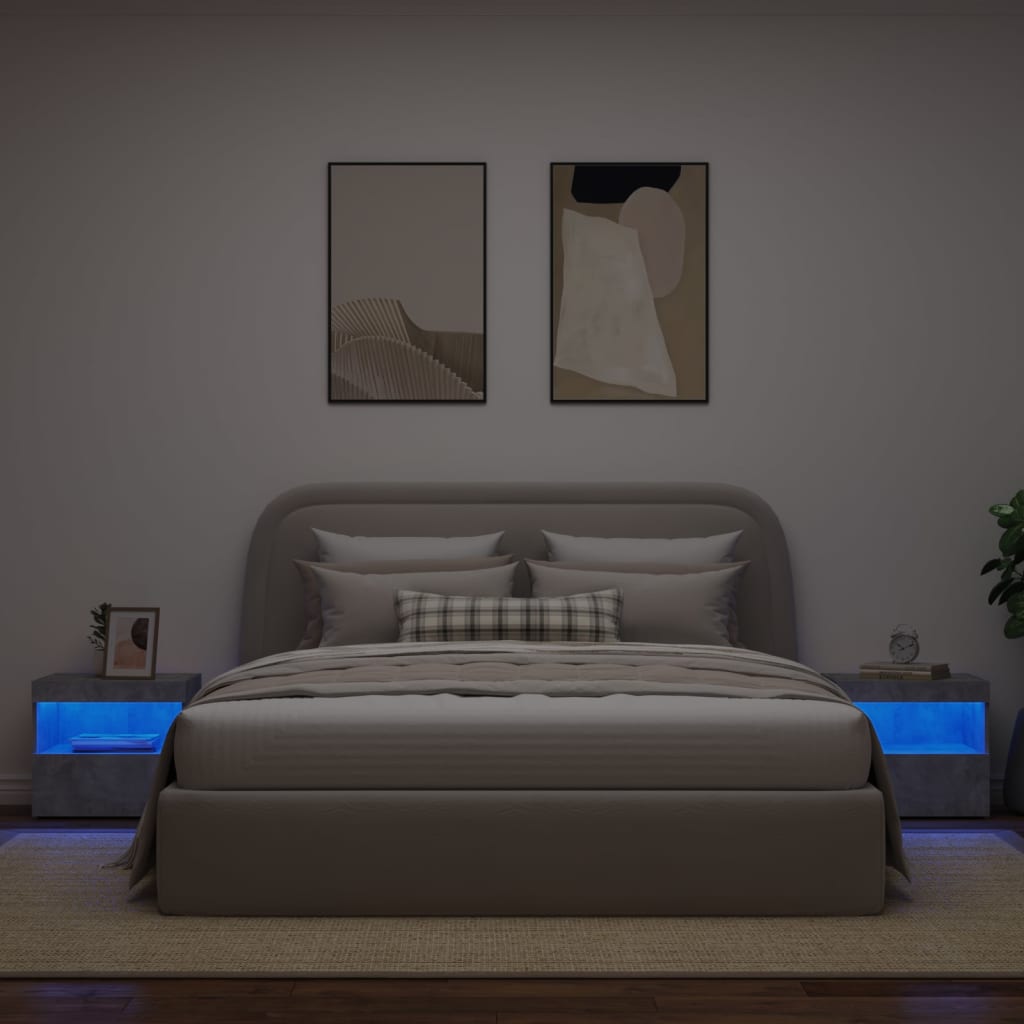 Noptiere cu lumini LED, 2 buc., gri beton, 50x40x45 cm GartenMobel Dekor