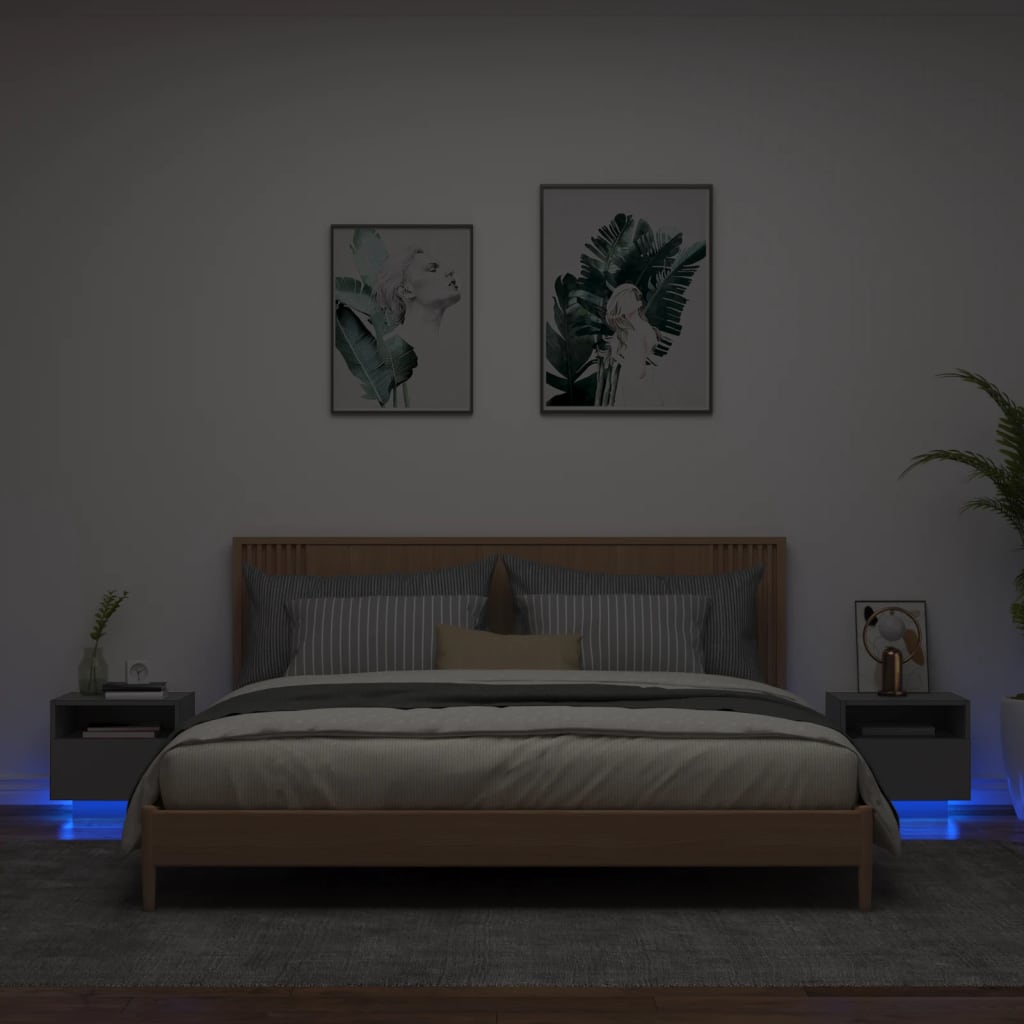 Noptiere cu lumini LED, 2 buc., negru, 40x39x37 cm GartenMobel Dekor