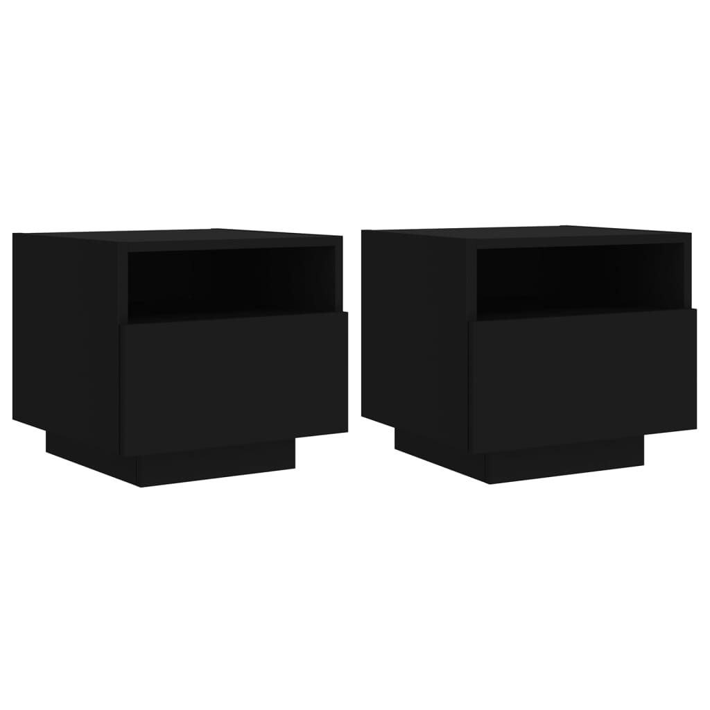Noptiere cu lumini LED, 2 buc., negru, 40x39x37 cm GartenMobel Dekor