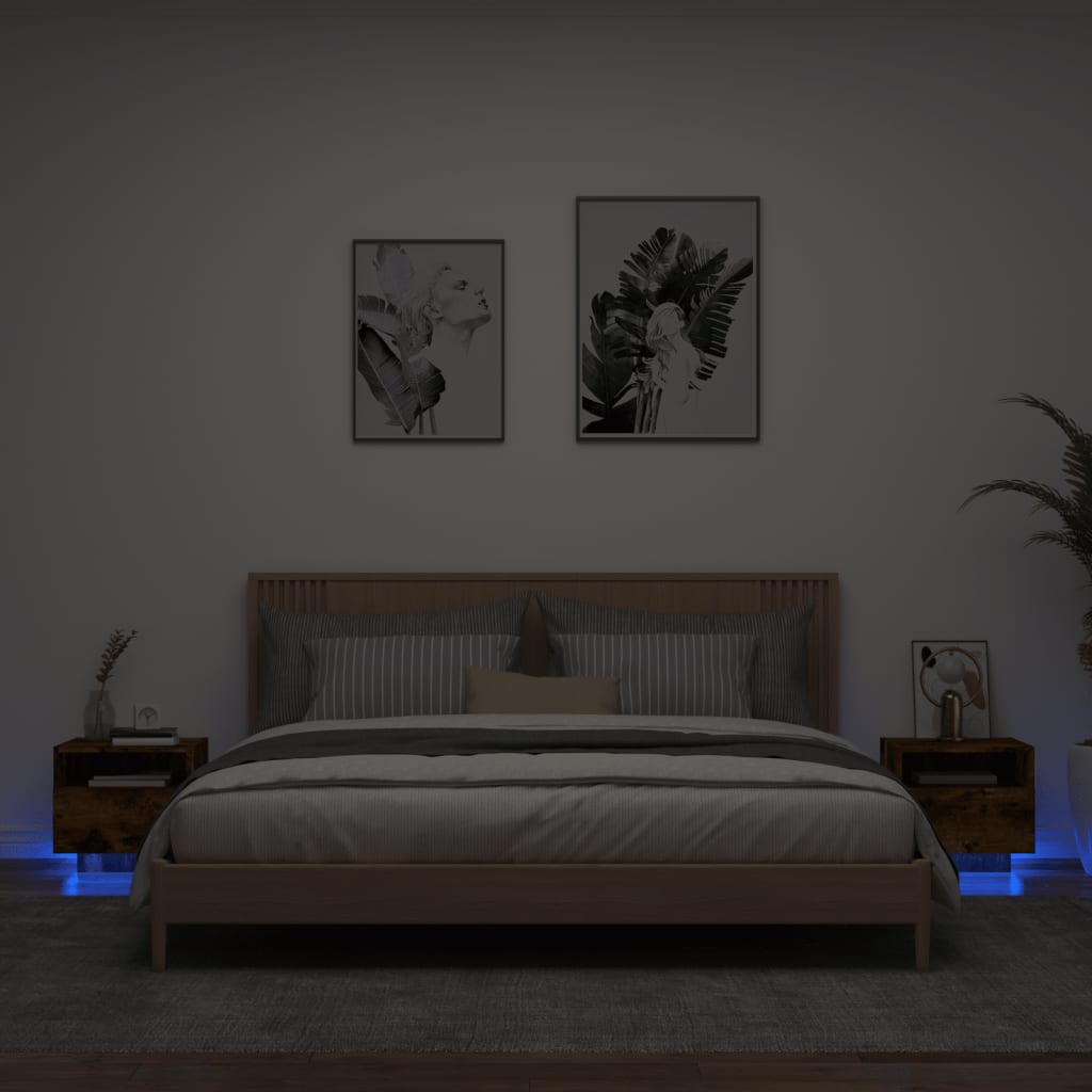 Noptiere cu lumini LED, 2 buc., stejar fumuriu, 40x39x37 cm GartenMobel Dekor