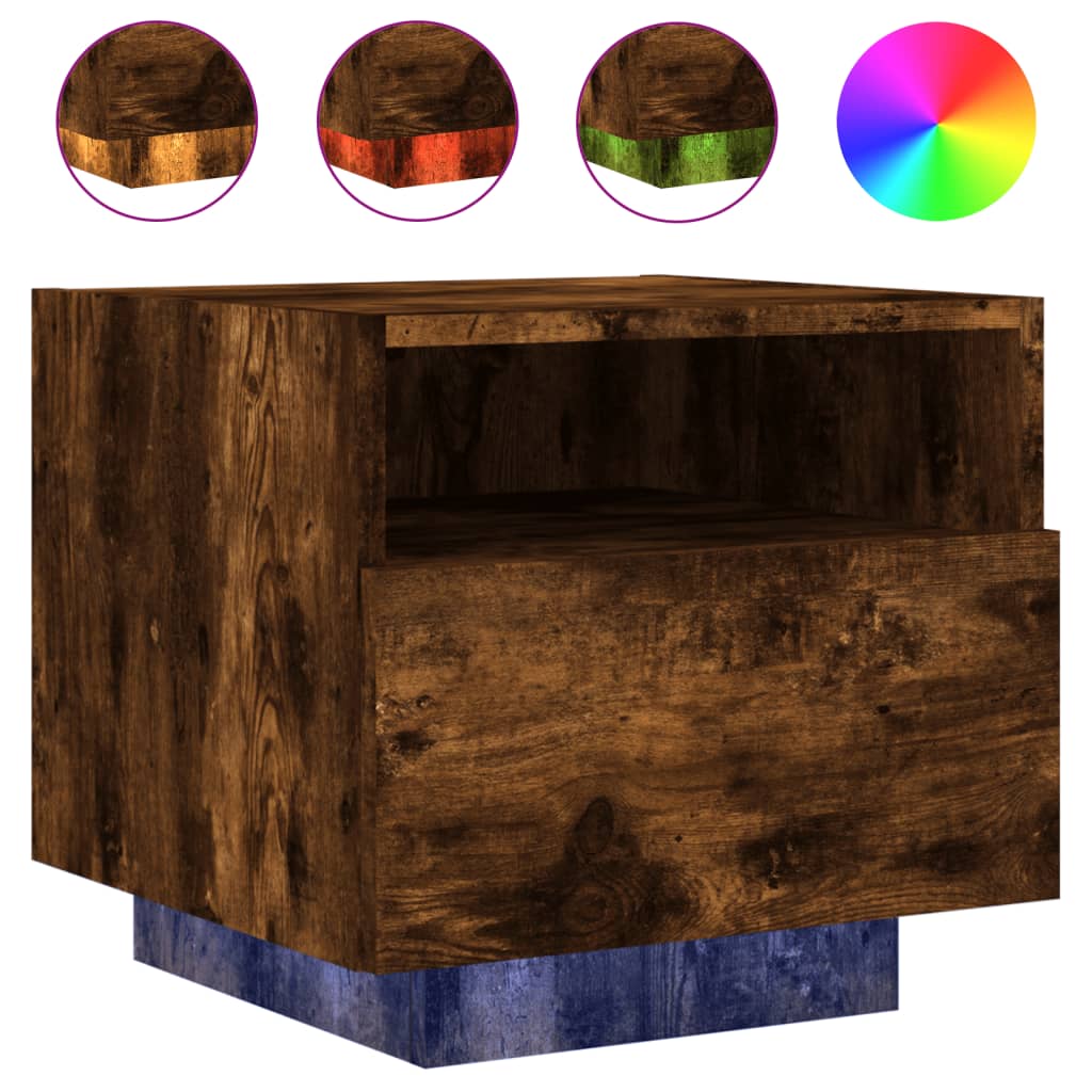 Noptiere cu lumini LED, 2 buc., stejar fumuriu, 40x39x37 cm GartenMobel Dekor