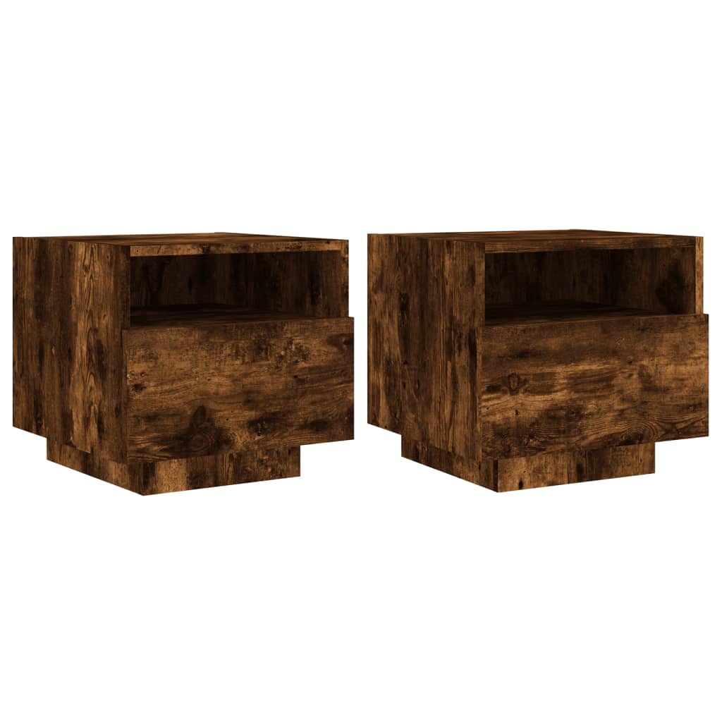 Noptiere cu lumini LED, 2 buc., stejar fumuriu, 40x39x37 cm GartenMobel Dekor