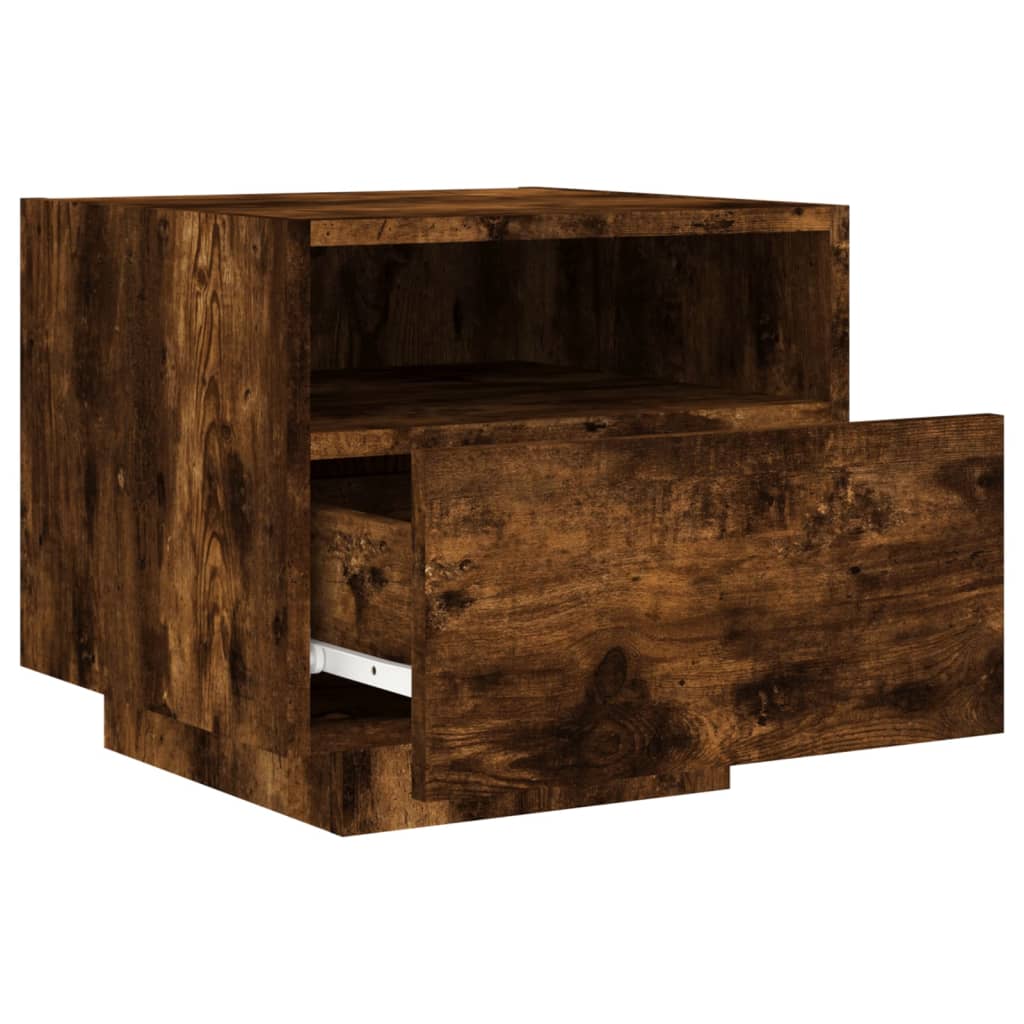 Noptiere cu lumini LED, 2 buc., stejar fumuriu, 40x39x37 cm GartenMobel Dekor