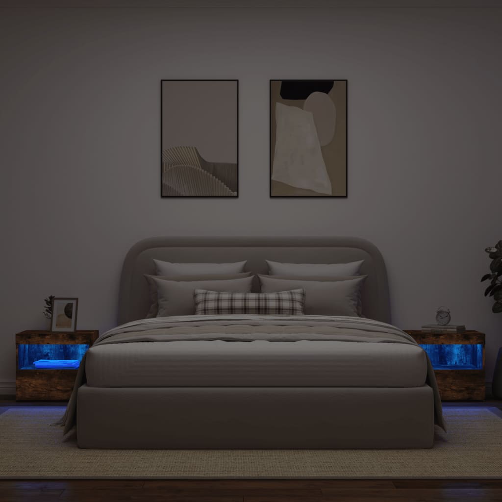 Noptiere cu lumini LED, 2 buc., stejar fumuriu, 50x40x45 cm GartenMobel Dekor