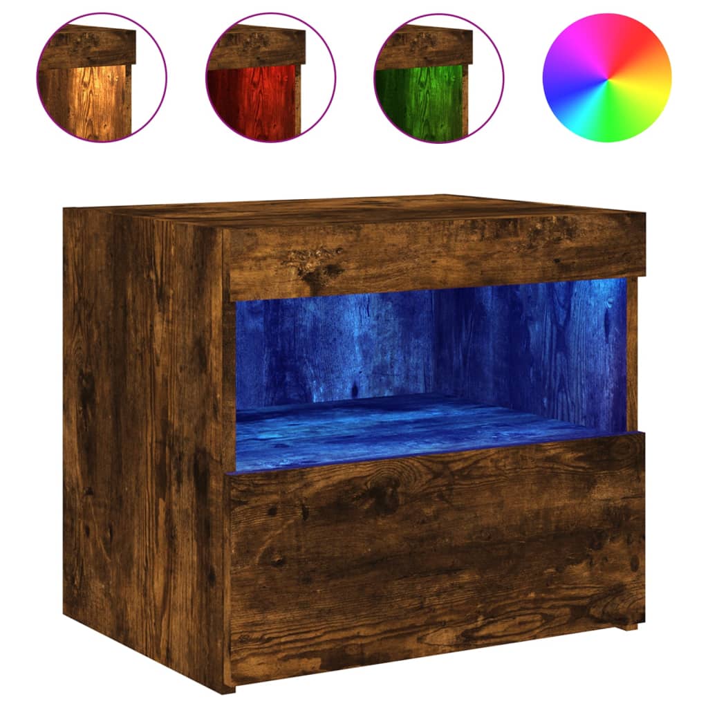 Noptiere cu lumini LED, 2 buc., stejar fumuriu, 50x40x45 cm GartenMobel Dekor