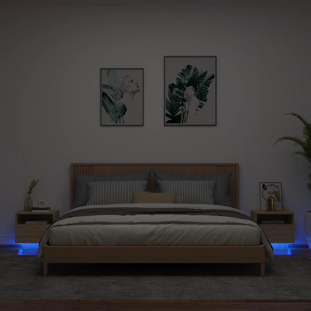 Noptiere cu lumini LED, 2 buc., stejar sonoma, 40x39x37 cm GartenMobel Dekor