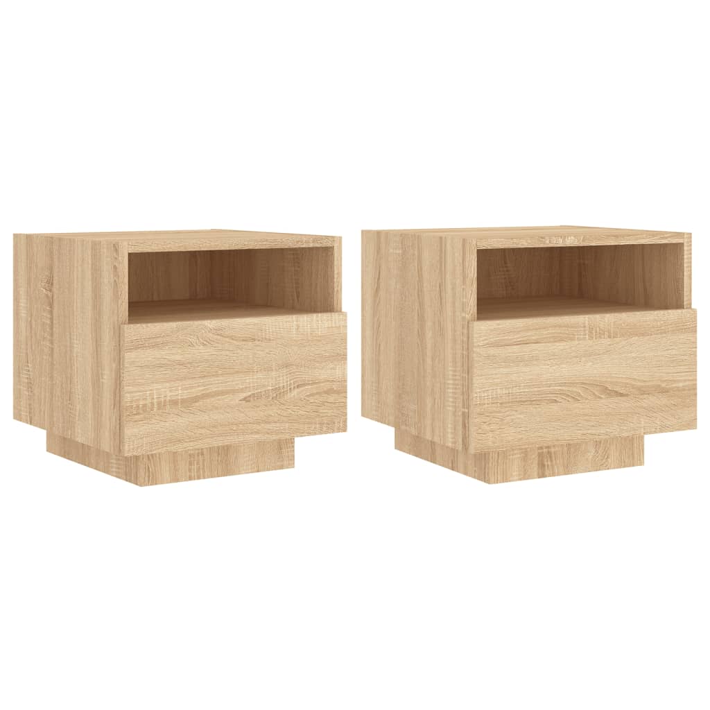 Noptiere cu lumini LED, 2 buc., stejar sonoma, 40x39x37 cm GartenMobel Dekor