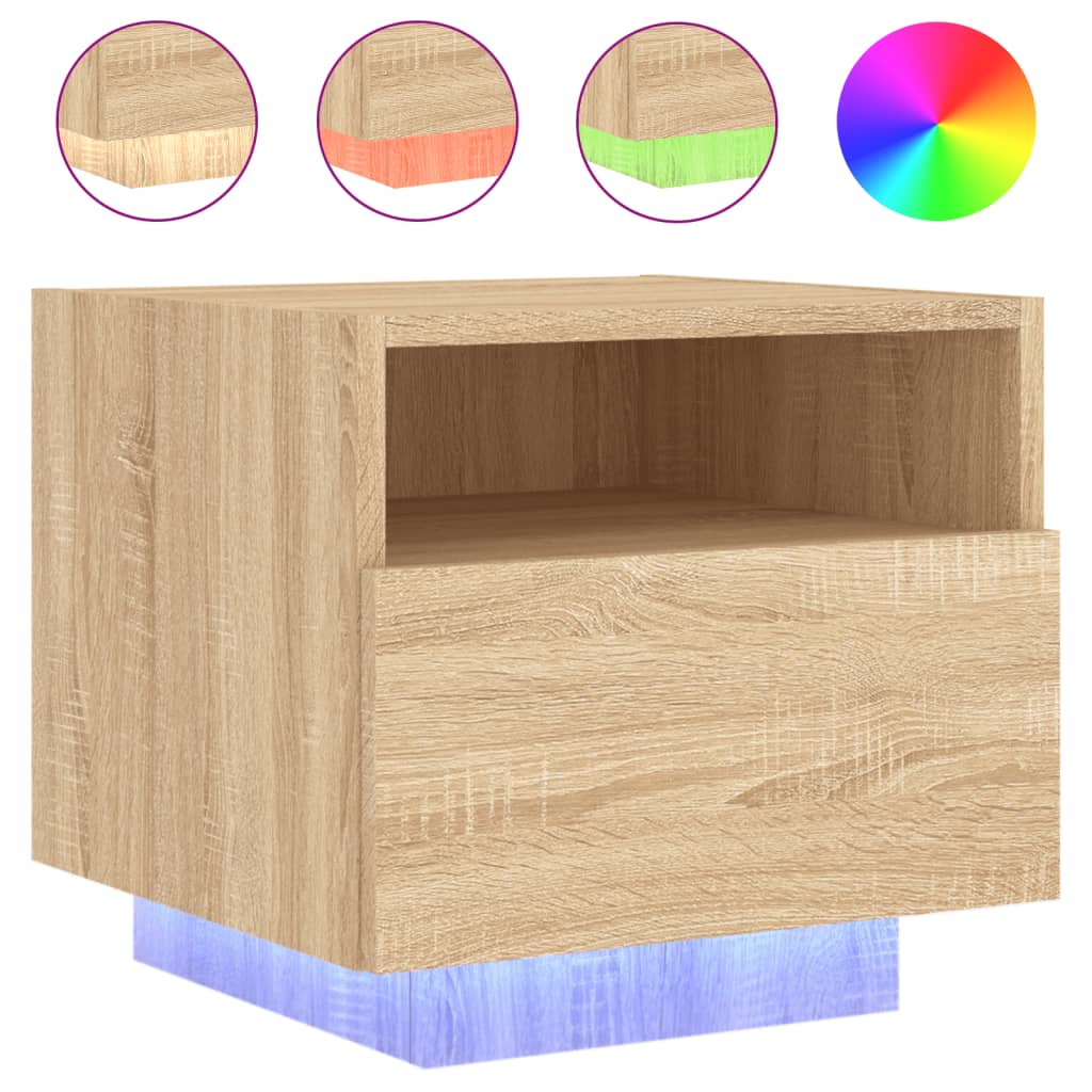 Noptiere cu lumini LED, 2 buc., stejar sonoma, 40x39x37 cm GartenMobel Dekor
