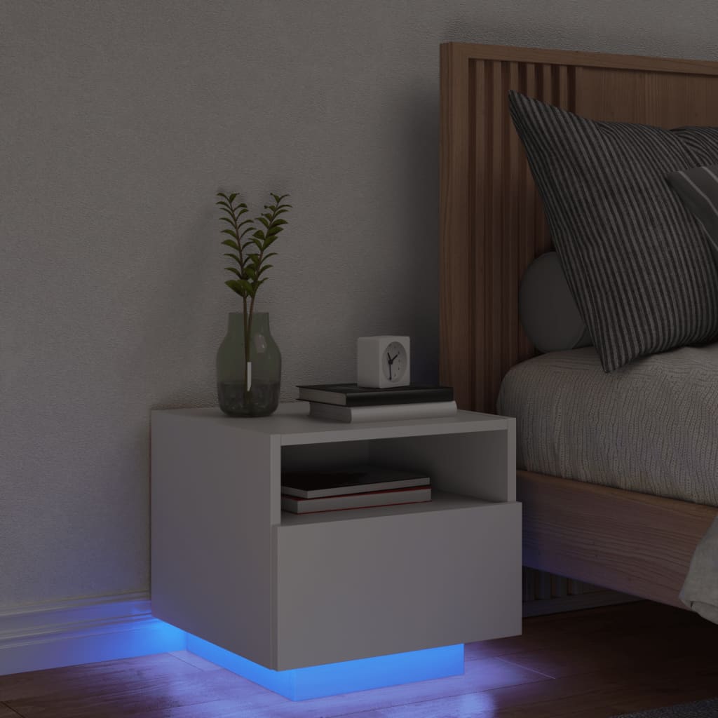Noptiere cu lumini LED, alb, 40x39x37 cm GartenMobel Dekor
