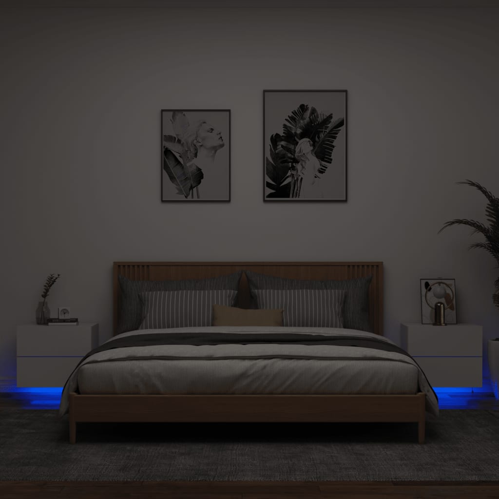 Noptiere montate pe perete cu lumini LED, 2 buc., alb GartenMobel Dekor