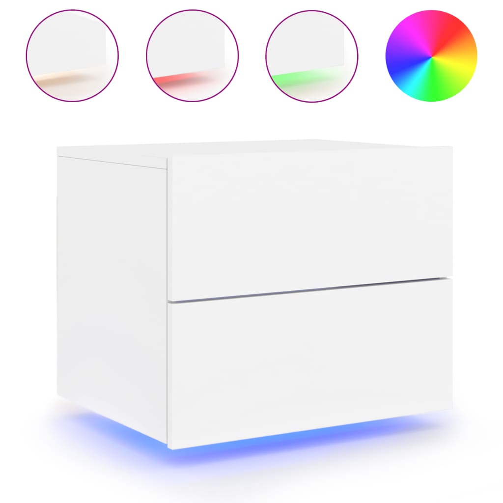 Noptiere montate pe perete cu lumini LED, 2 buc., alb GartenMobel Dekor