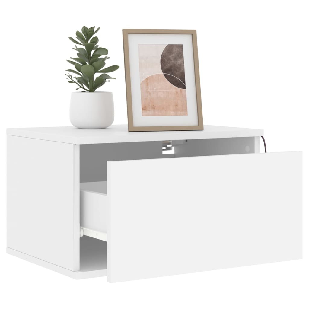 Noptiere montate pe perete cu lumini LED, 2 buc., alb GartenMobel Dekor