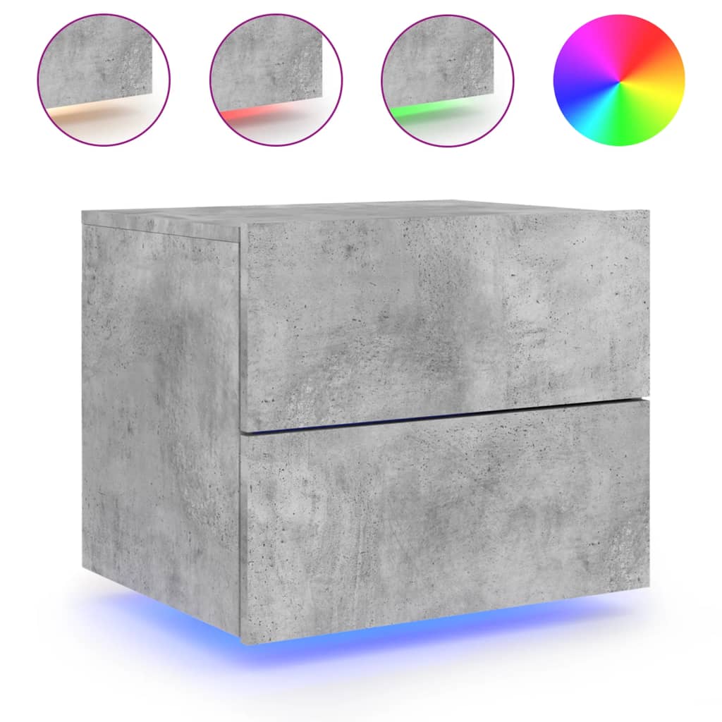 Noptiere montate pe perete cu lumini LED, 2 buc., gri beton GartenMobel Dekor