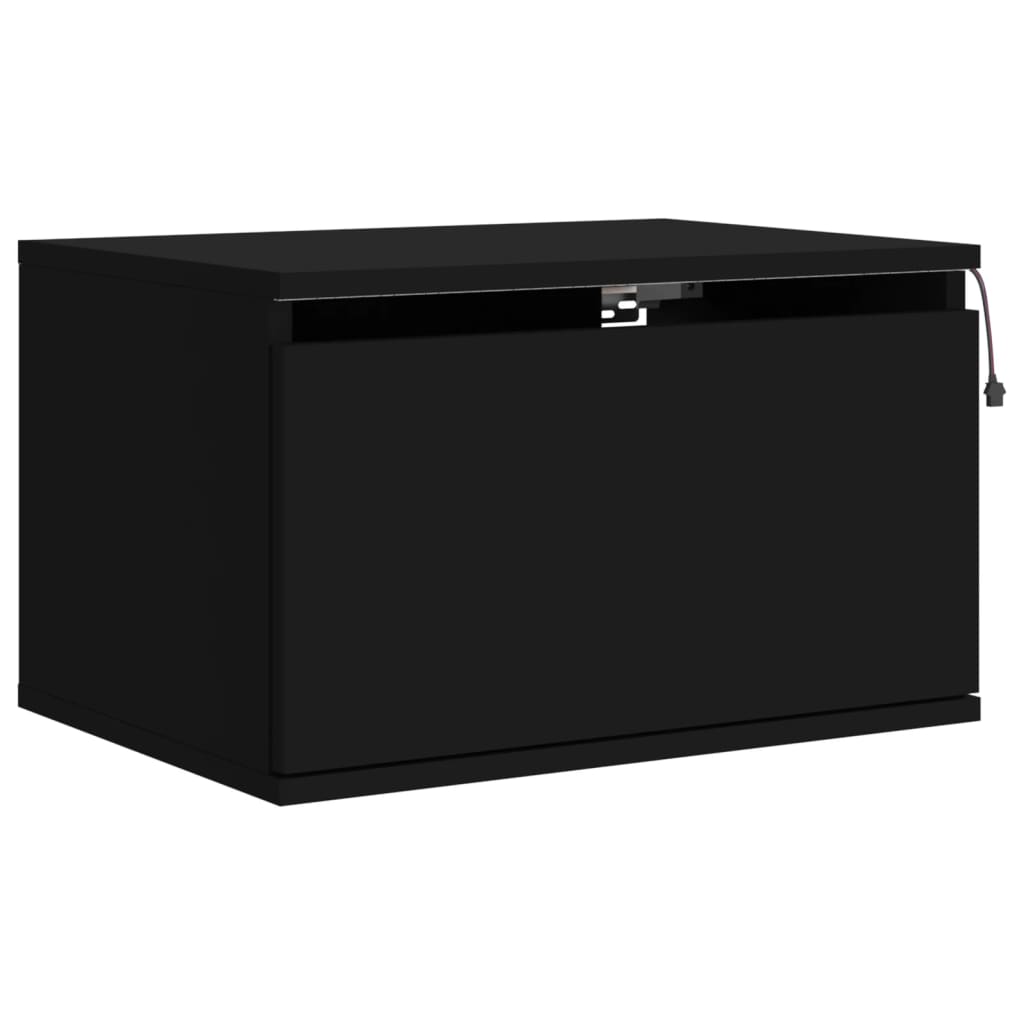 Noptiere montate pe perete cu lumini LED, 2 buc., negru GartenMobel Dekor
