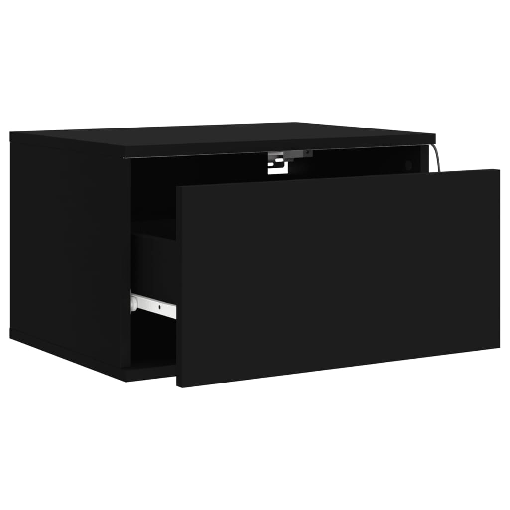 Noptiere montate pe perete cu lumini LED, 2 buc., negru GartenMobel Dekor