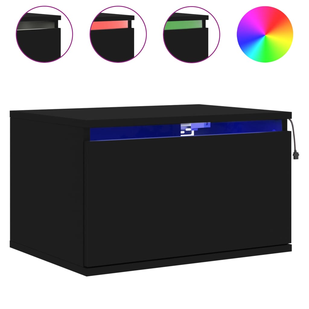 Noptiere montate pe perete cu lumini LED, 2 buc., negru GartenMobel Dekor