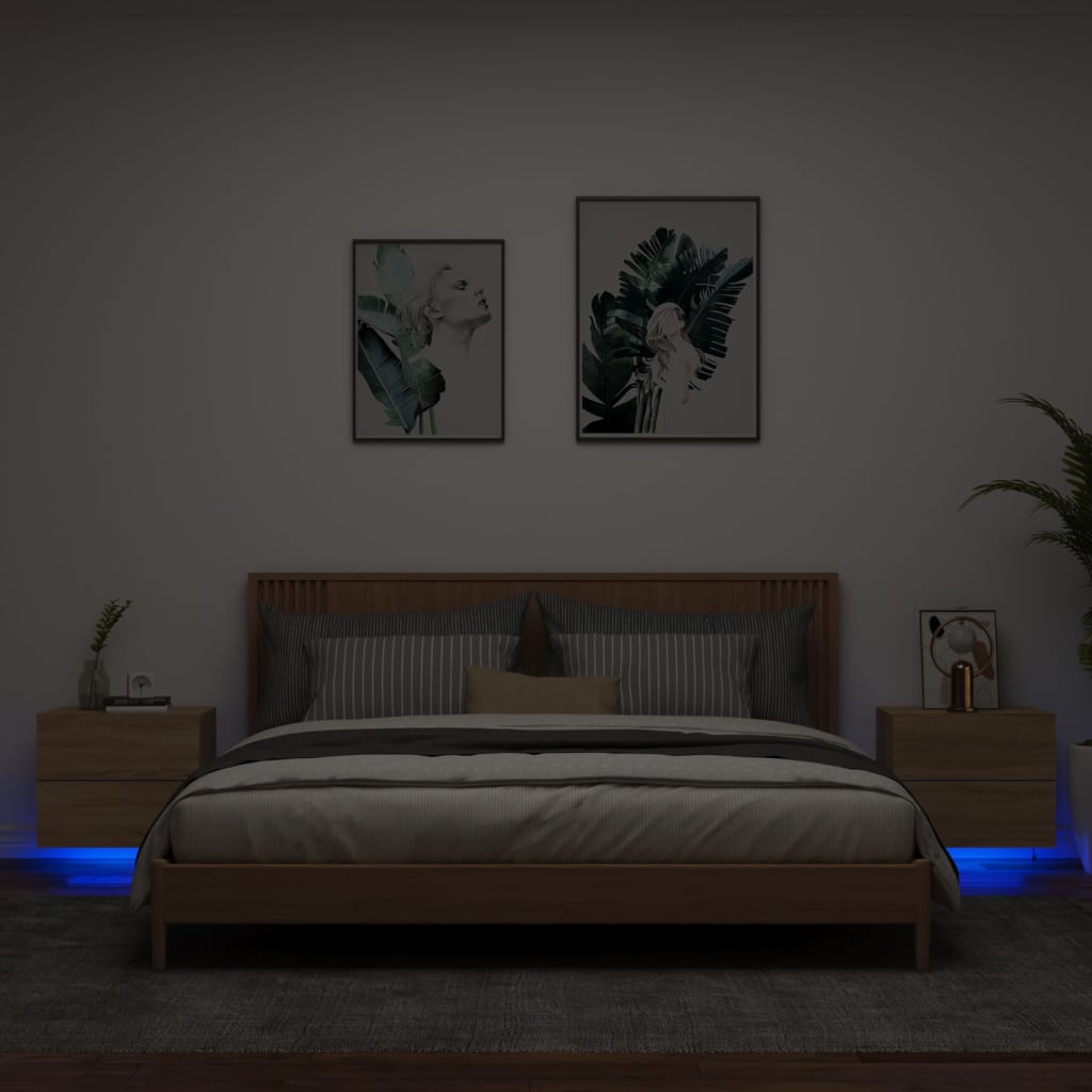 Noptiere montate pe perete cu lumini LED, 2 buc., stejar sonoma GartenMobel Dekor