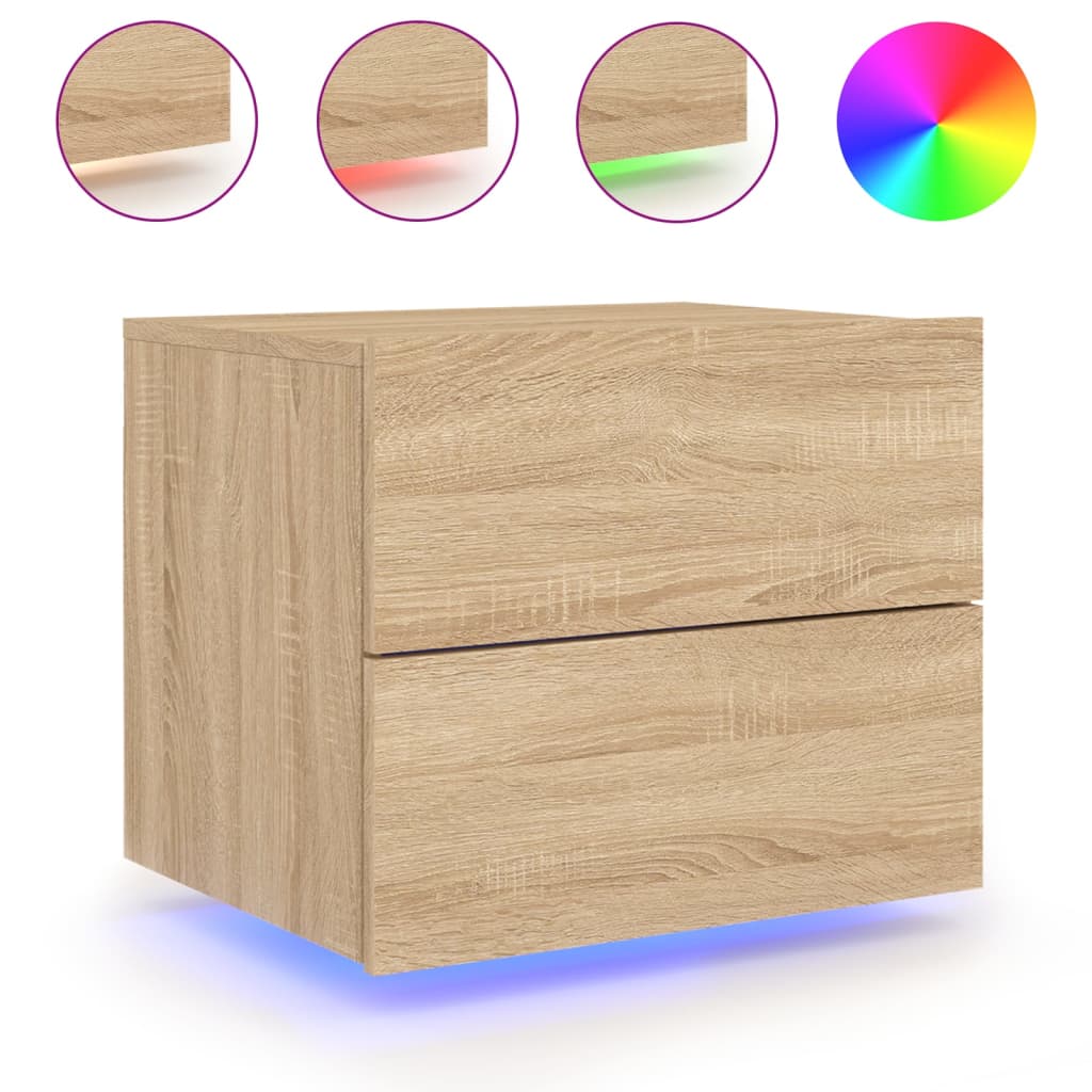 Noptiere montate pe perete cu lumini LED, 2 buc., stejar sonoma GartenMobel Dekor