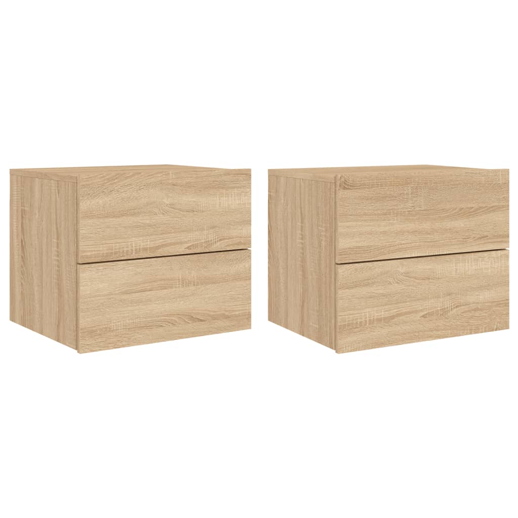 Noptiere montate pe perete cu lumini LED, 2 buc., stejar sonoma GartenMobel Dekor
