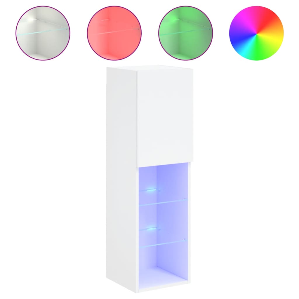 Comode TV cu lumini LED, 2 buc., alb, 30,5x30x102 cm GartenMobel Dekor