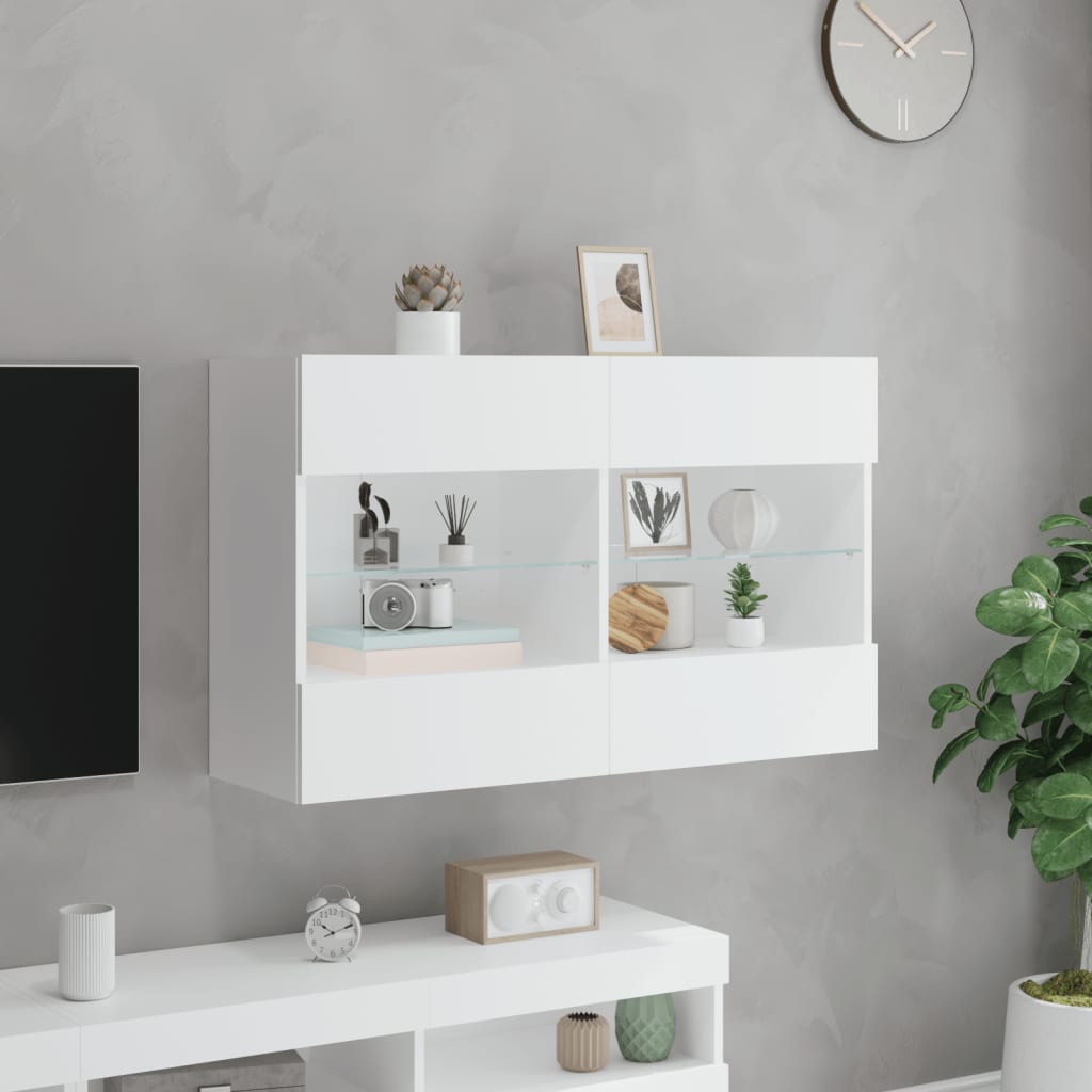 Comodă TV de perete cu lumini LED, alb, 98,5x30x60,5 cm GartenMobel Dekor