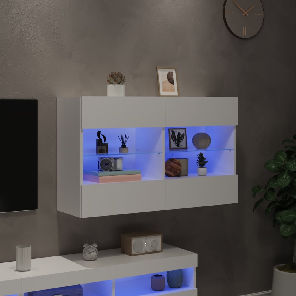 Comodă TV de perete cu lumini LED, alb, 98,5x30x60,5 cm GartenMobel Dekor