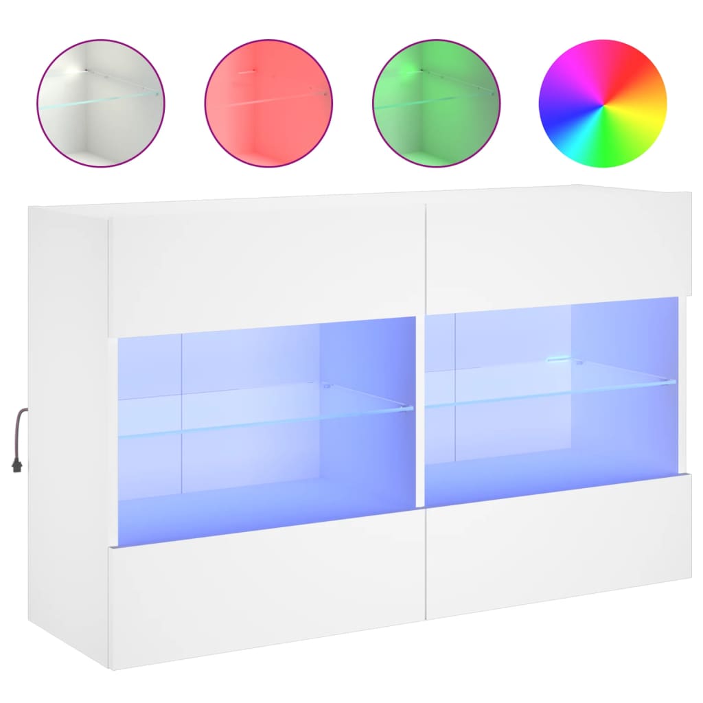 Comodă TV de perete cu lumini LED, alb, 98,5x30x60,5 cm GartenMobel Dekor