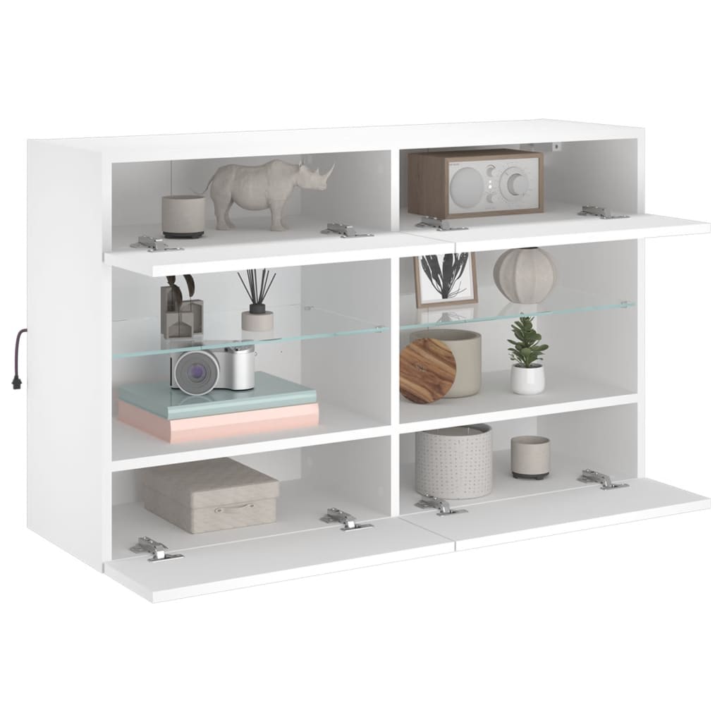 Comodă TV de perete cu lumini LED, alb, 98,5x30x60,5 cm GartenMobel Dekor