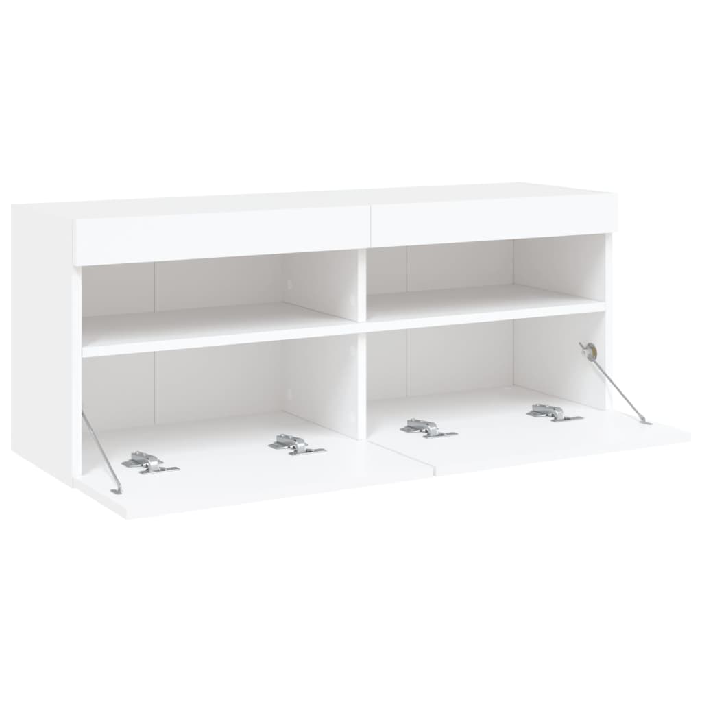 Comodă TV de perete cu lumini LED, alb, 100x30x40 cm GartenMobel Dekor