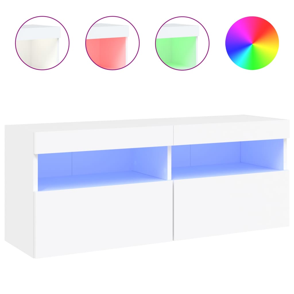 Comodă TV de perete cu lumini LED, alb, 100x30x40 cm GartenMobel Dekor