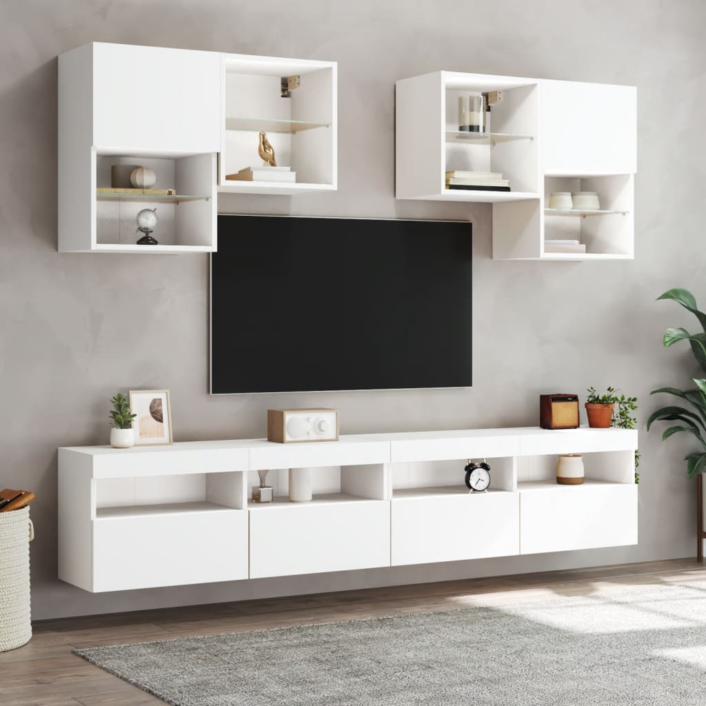 Comodă TV de perete cu lumini LED, alb, 100x30x40 cm GartenMobel Dekor