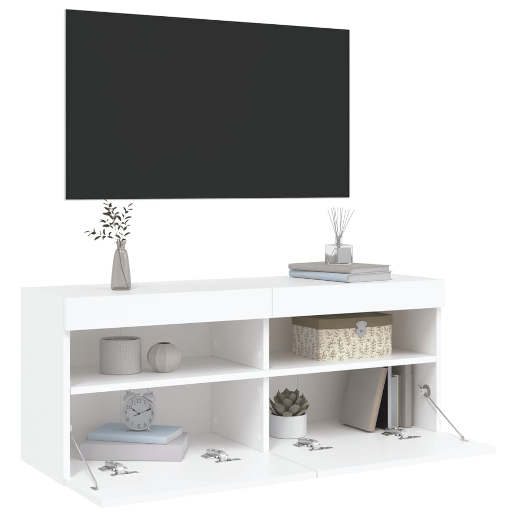 Comodă TV de perete cu lumini LED, alb, 100x30x40 cm GartenMobel Dekor