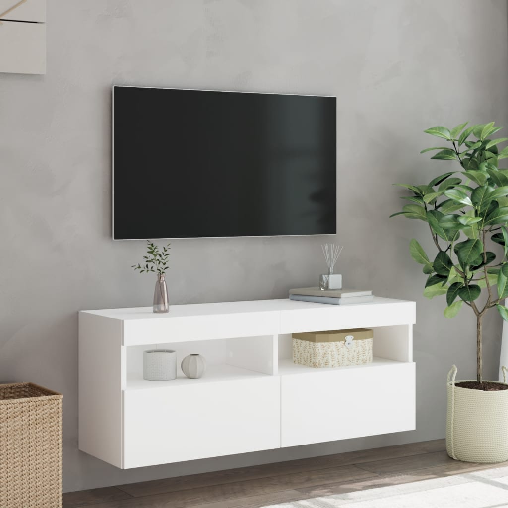 Comodă TV de perete cu lumini LED, alb, 100x30x40 cm GartenMobel Dekor