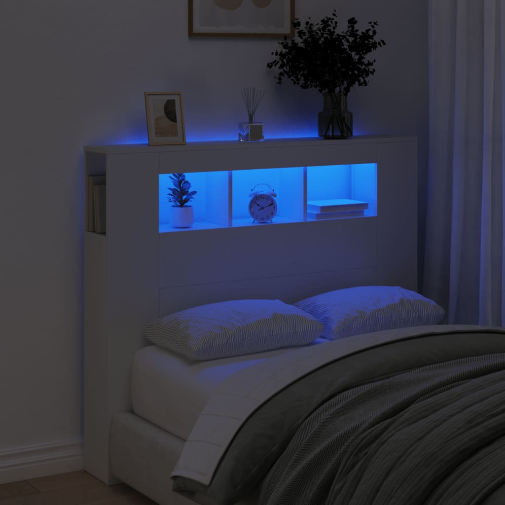 Tăblie de pat cu LED, alb, 120x18,5x103,5 cm, lemn GartenMobel Dekor