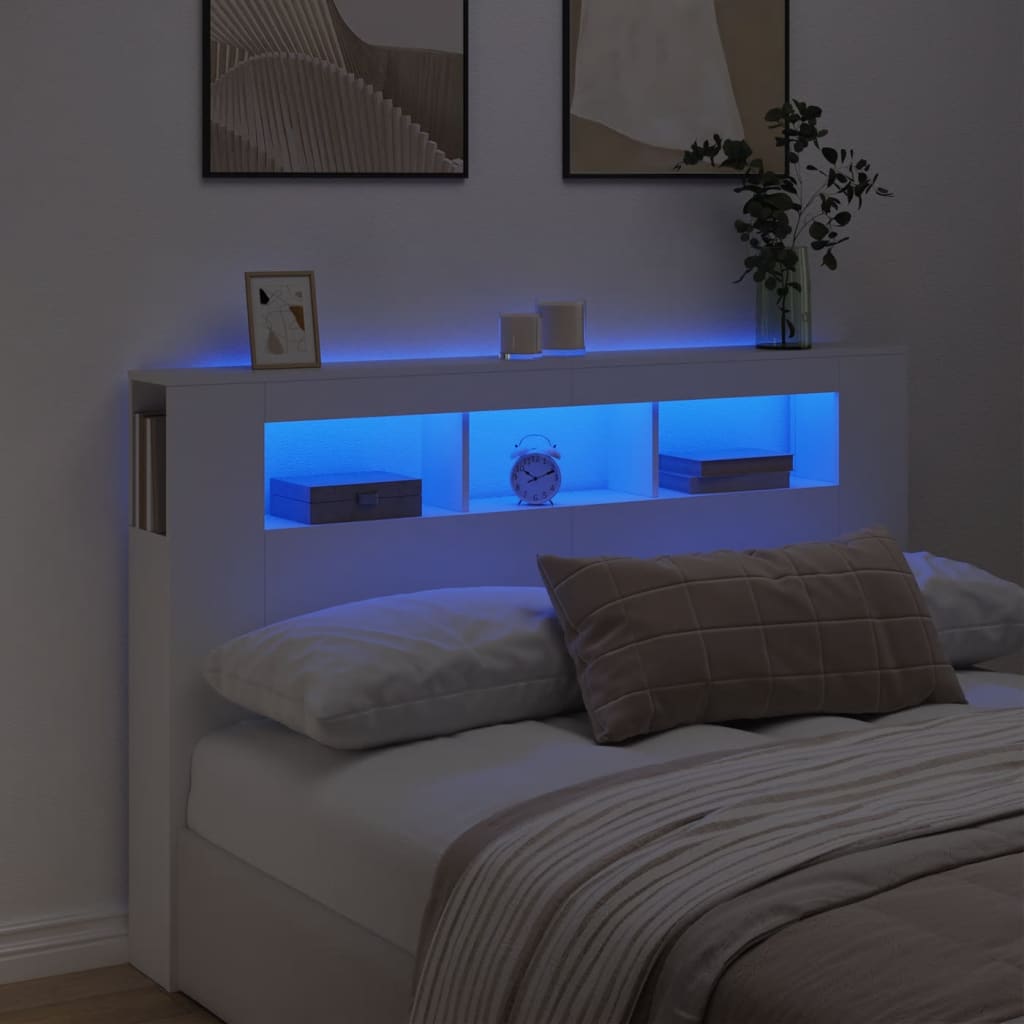 Tăblie de pat cu LED, alb, 160x18,5x103,5 cm, lemn GartenMobel Dekor