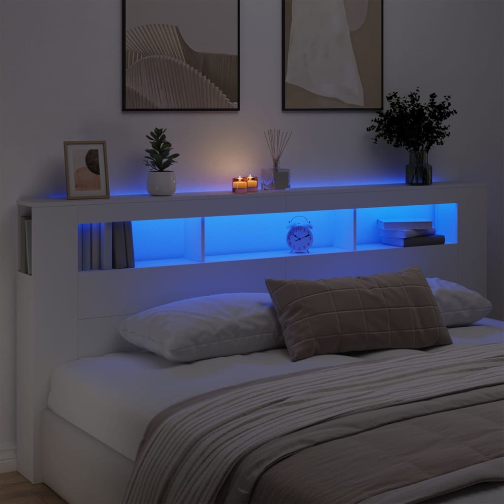 Tăblie de pat cu LED, alb, 220x18,5x103,5 cm, lemn GartenMobel Dekor