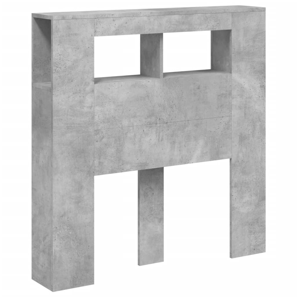 Tăblie de pat cu LED, gri beton, 100x18,5x103,5 cm, lemn GartenMobel Dekor