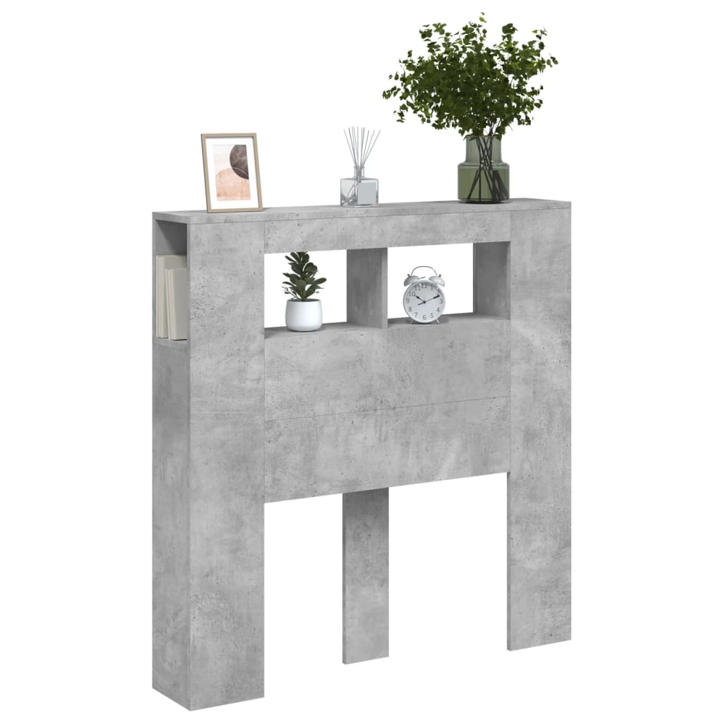 Tăblie de pat cu LED, gri beton, 100x18,5x103,5 cm, lemn GartenMobel Dekor