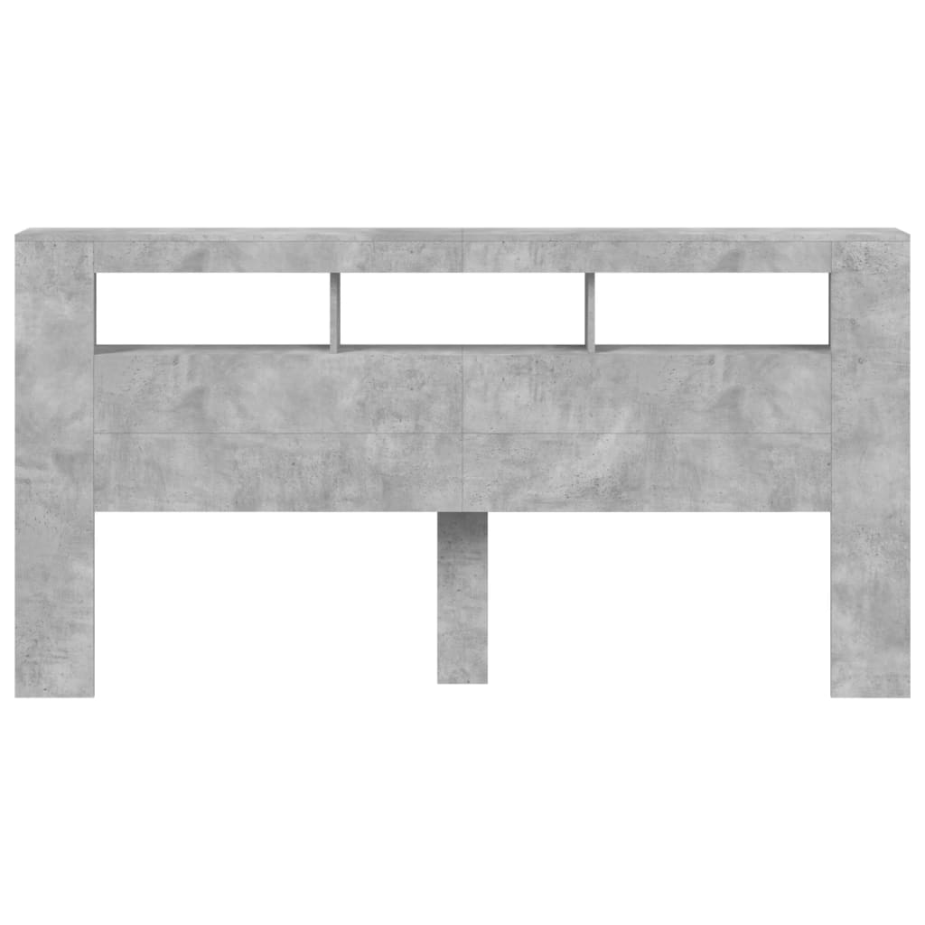 Tăblie de pat cu LED, gri beton, 200x18,5x103,5 cm, lemn GartenMobel Dekor