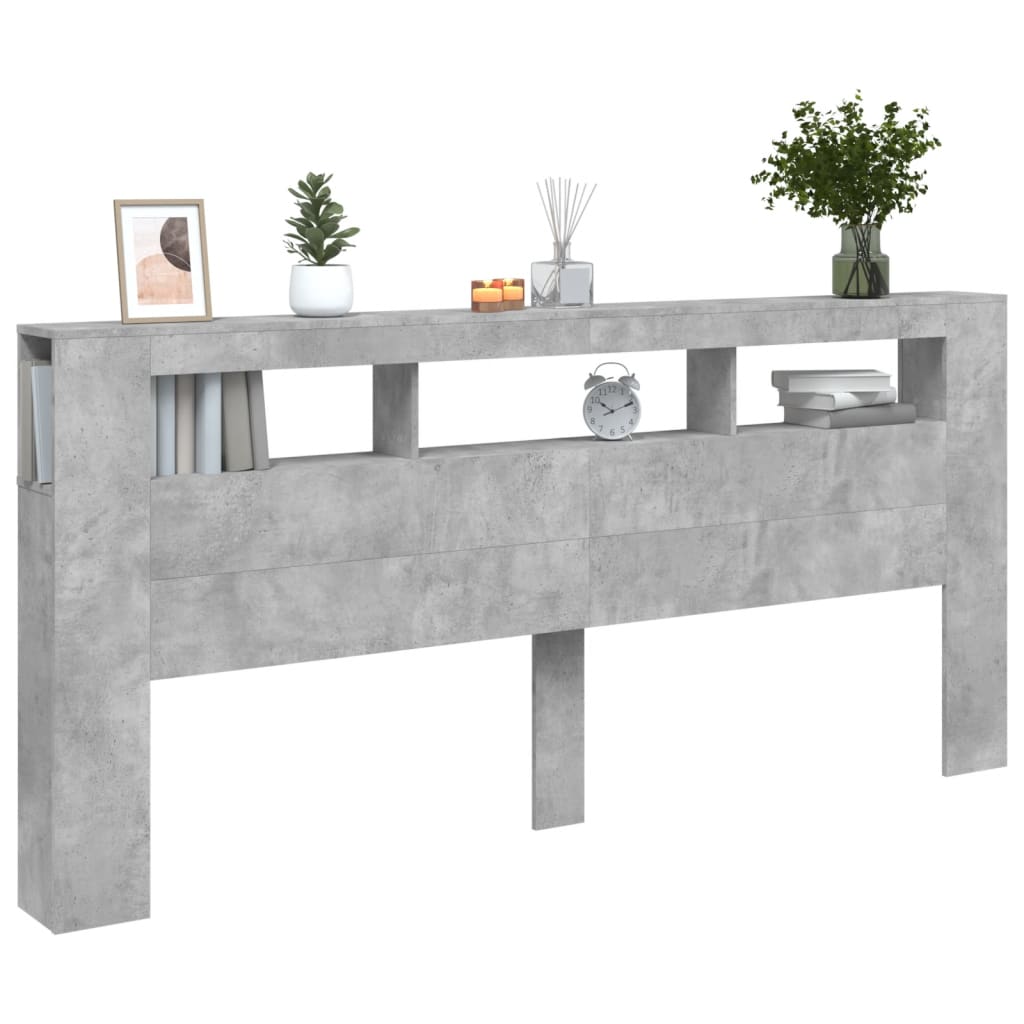 Tăblie de pat cu LED, gri beton, 220x18,5x103,5 cm, lemn GartenMobel Dekor
