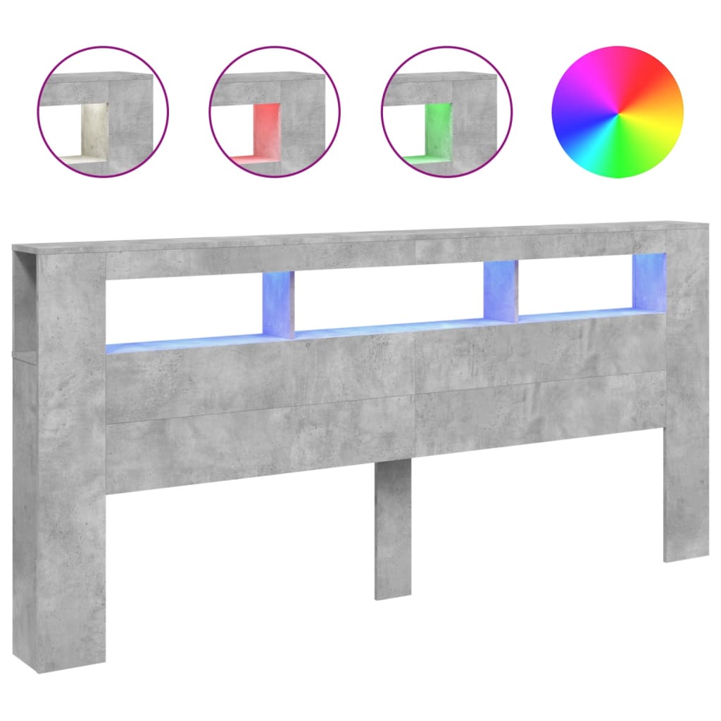 Tăblie de pat cu LED, gri beton, 220x18,5x103,5 cm, lemn GartenMobel Dekor