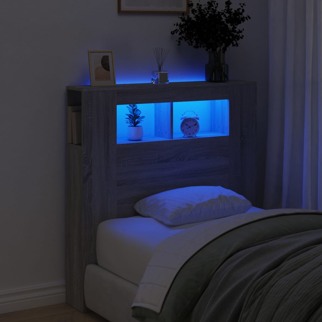 Tăblie de pat cu LED, gri sonoma, 100x18,5x103,5 cm, lemn GartenMobel Dekor