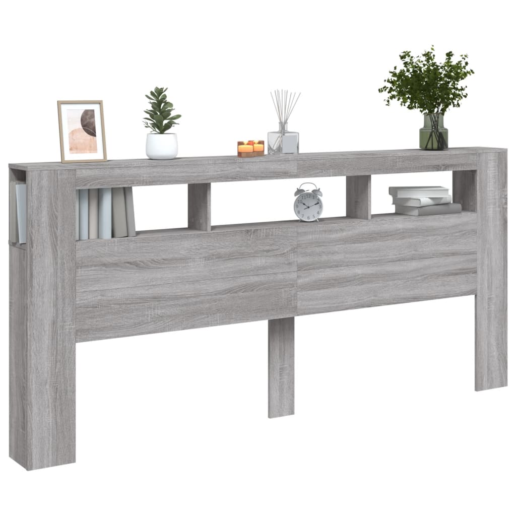 Tăblie de pat cu LED, gri sonoma, 220x18,5x103,5 cm, lemn GartenMobel Dekor