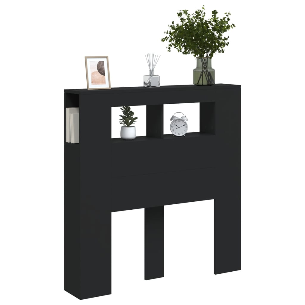 Tăblie de pat cu LED, negru, 100x18,5x103,5 cm, lemn GartenMobel Dekor