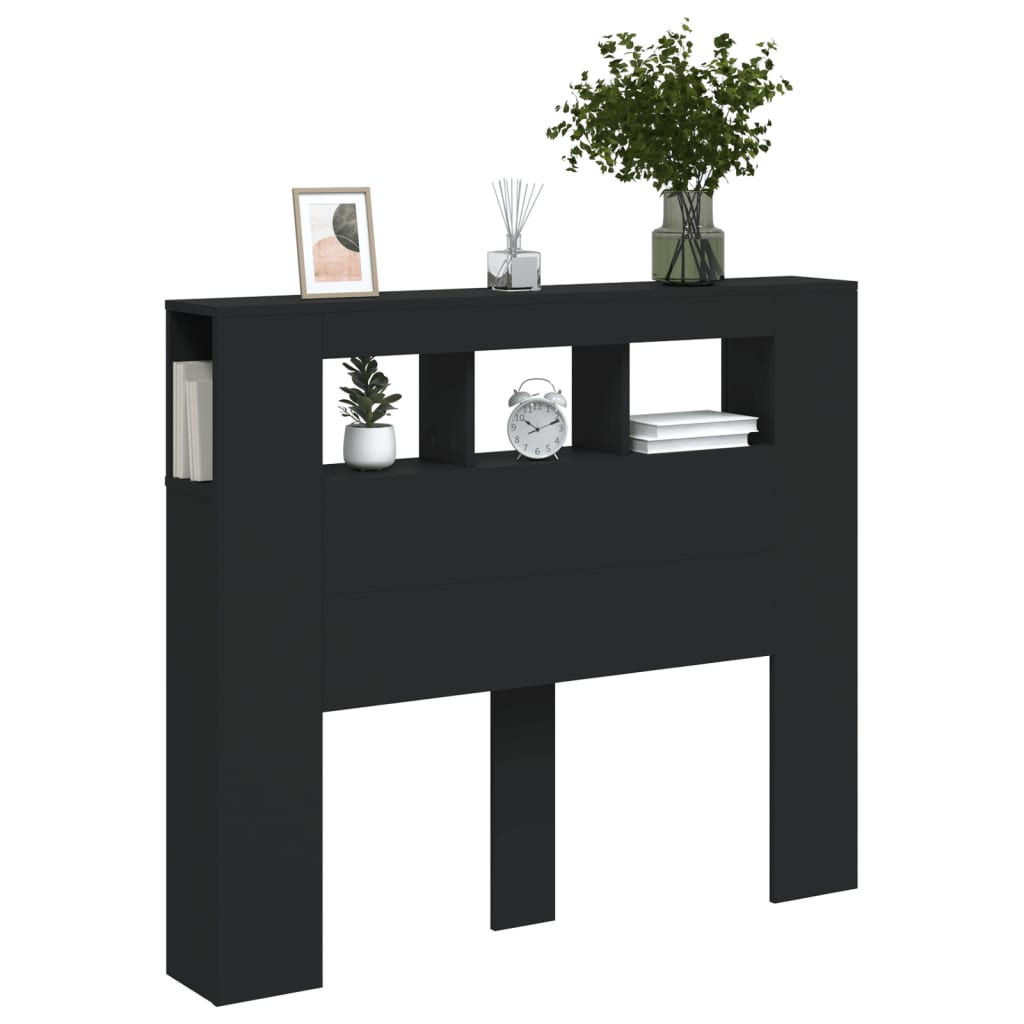 Tăblie de pat cu LED, negru, 120x18,5x103,5 cm, lemn GartenMobel Dekor
