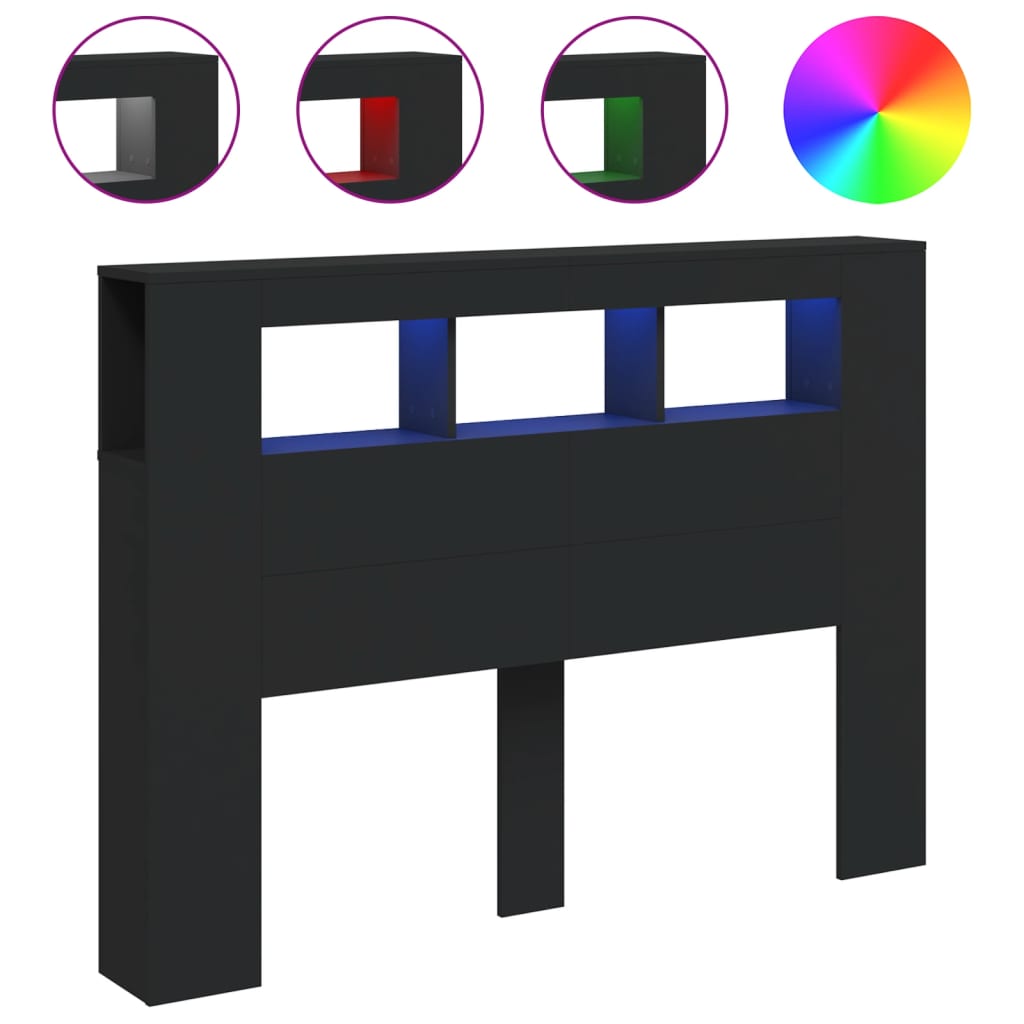 Tăblie de pat cu LED, negru, 140x18,5x103,5 cm, lemn GartenMobel Dekor
