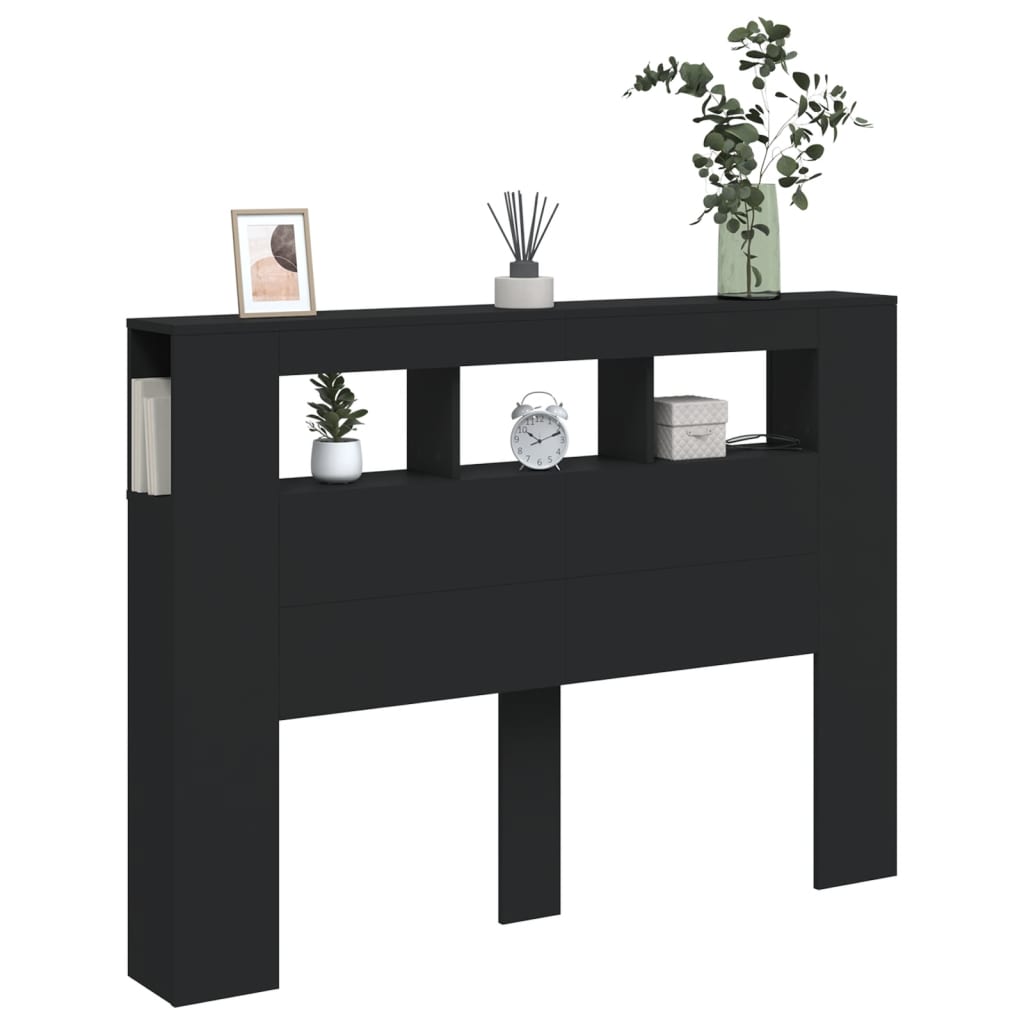 Tăblie de pat cu LED, negru, 140x18,5x103,5 cm, lemn GartenMobel Dekor